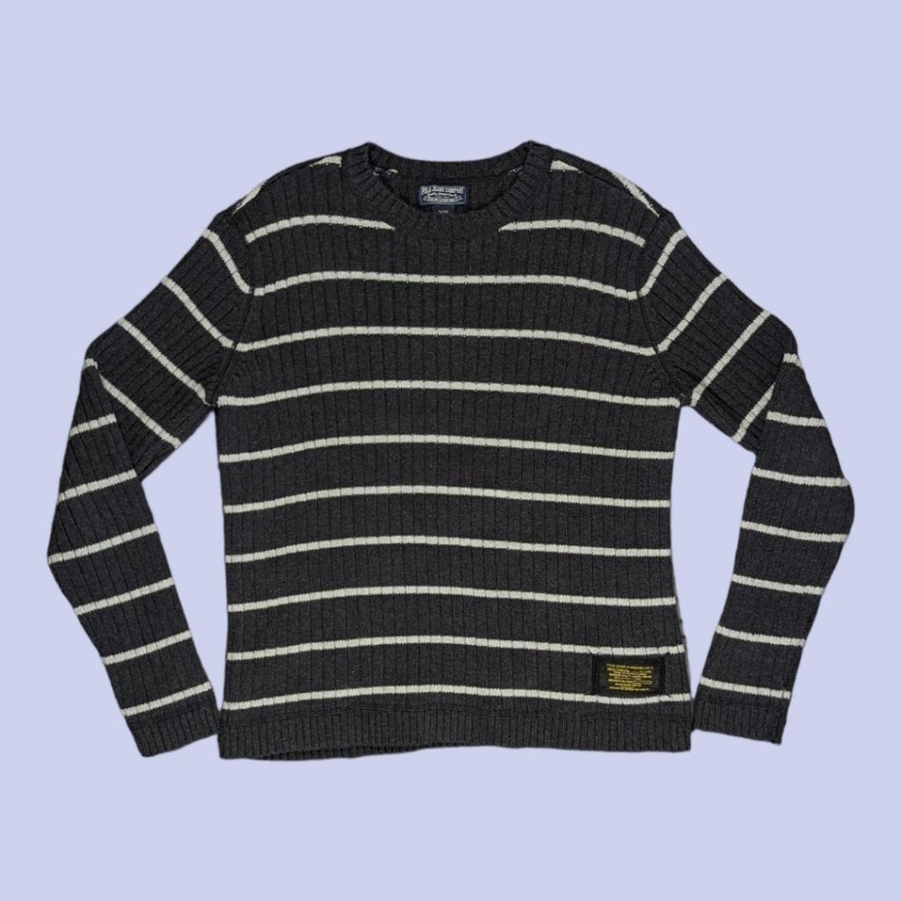 Polo Jeans Company | Women's Cotton Ribbed Sweater Striped Steel Gray/White M